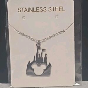 Disney Castle Mickey Mouse Silver Necklace Stainless Steel